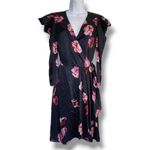 Joie  Miltona Navy Floral Satin Wrap Midi Dress – Small Photo 3