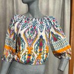 Christian Siriano Crop Top Aztec Western Boho 3/4 sleeve Coastal Cowgirl Multi Gold Size XS Photo 0