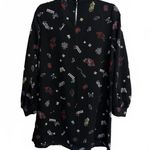 ZARA Long Sleeve Black Dress Small Empire Waist Goth Lightweight Floral Photo 3