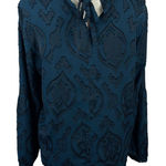 Ann Taylor Loft Floral Velvet Burnout Blouse Womens MP Blue Boho Dark Academia Photo 0