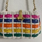Vtg Rainbow Stripe Woven Basket Crossbody Bag Pink Photo 4