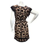 Hale Bob Vintage  Small Silk V Neck Velvet Burnout Tie Shoulder Black Brown Dress Photo 1