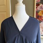 H by Halston Halston Long Sleeve Peplum Top Navy Blue Surplice V-Neck Career Blouse Minimal Photo 3