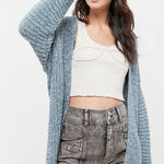 Urban Outfitters NWOT Oversized Leo Ribbed Open-Front Blue Cardigan Photo 0