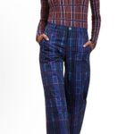 THE KIT Tracee Pant Size 10 Blue Iris Plaid NEW Stretch Organic Cotton Twill Photo 0