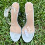 Lulus Jac Light Blue Satin PVC Ankle Strap Heels Photo 1