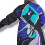 Vintage 80s Wool Mohair Cardigan Sweater Black Purple Geometric Abstract Art Blue Size M Photo 9