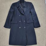 FIRST Dress Coat Womens 16 Navy Double Breasted Vented Trench Career Evening Blue Size 14 Photo 0