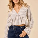 Altar'd State White Peplum V-Neck Blouse Photo 0