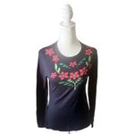 Brooks Brothers  Sweaters Women's Floral Silk-Cashmere Navy Sweater Medium Photo 3