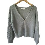 Ally Mae Gray Cable Knit Rib Stitch Button Down Balloon Long Sleeve Cardigan L Size L Photo 0