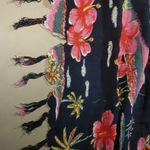 Shawl Wrap Scarf Vintage Puerto Rico Hibiscus Palm Tree Navy Blue Pink Fringe Photo 5