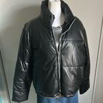 Black Puffer Full Zip Funnel Neck Cold Weather Outdoor Vegan Leather Jacket Size M Photo 9