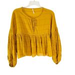 Free People Beaumont Mews Golden Boho Peasant Cotton Crop Top Mustard Size XS Photo 4