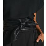 Anthropologie [] Black Faux Leather Tie Waist Short Sleeve V-Neck Top Sz Small S Photo 2