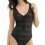 Free People NWT Thank You Never Black Lace One Piece Bodysuit Size Extra Small Photo 0