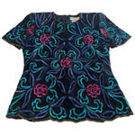 Papell Boutique Vtg Women’s L Papéll‎ Boutique Evening Beaded Short Sleeve Blouse 100% silk Photo 0