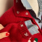 Tiara International Vintage Tiara red zip up ugly Christmas cardigan sweater snowman appliqué 1X Photo 3