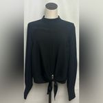 Avec Les Filles  Black Tie Front Blouse long sleeve peekhole back Size L NWT Photo 3