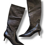Franco Sarto  Black Leather Pointed Toe Knee-High Kitten Heel Boots – Size 7 Photo 0
