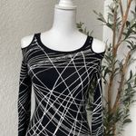 EXPRESS Cold Shoulder BodyCon 3/4 Quarter Sleeve Geometric Print Sweater Dress Photo 3