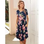 Calipessa Short Sleeve Floral Print Dress in Navy Blue Size M Photo 2