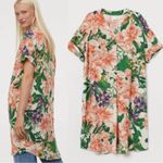 H&M  Women’s Tropical Resort Relaxed Multicolor Shortsleeve Tunic Top Dress XL Photo 1