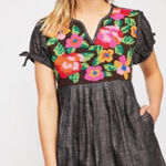 Free People Size XS Oaxaca Chambray Floral Embroidered Cotton Dress Photo 0