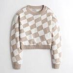 Hollister Beige and White Checkered Knit Sweater Crewneck Size XS Photo 2