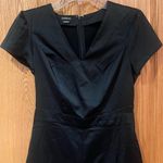 Bebe Ruffle Hem V-Neck Short Sleeve Stretch Satin Romper Jet Black Size 4 Photo 8