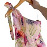Alfred Sung Women's Scarf-Tie One-Shoulder Floral Organdy Midi Dress Size 8 Photo 0