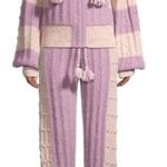 Love Shack Fancy  Jogger Lilac Chunky Bauble Knit Ribbed Alpaca/Wool Lounge Set L Photo 0