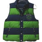 Victoria's Secret New Vtg  PINK Puffer Vest Navy Green Crest Unicorn Graphic‎ M/L Photo 0