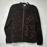 TEDDI Women’s Tracksuit Jacket Size Large Brown Zip Front Embroidered Floral Photo 0