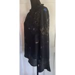 Carolina belle  Blouse Black Floral Print Lightweight Bell Sleeve Tie Neck Sz SP Photo 2