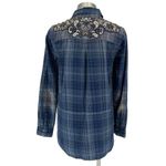 Free People  Womens Stevie's Plaid Paisley Beaded Button-Up Shirt Blue Size Small Photo 4