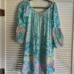 Lilly Pulitzer  Nevie Dress Caribbean Citrus Blue Medium Off Shoulder Bell Sleeve Photo 3