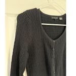 Jeanne pierre  Knit Cardigan Sweater Ribbed Button Front 3/4 Sleeve Black‎ S Photo 1