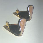 Vintage Gold Tone Shimmer Enamel Half Hoop Retro Boho Pierced Earrings Photo 6