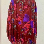 Free People Silky Nights Blouse Cranberry Red Floral size Medium Photo 0