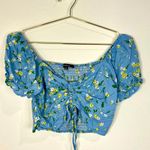 Ambiance Apparel 🆕  Blue Floral Center Synch Crop Top Photo 1