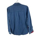 Karen Scott Blue Denim shirt winter scene snowman reindeer holiday M embroidered Photo 1