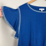 Max Studio Top Womens 1X Blue Flutter Sleeve Crew Neck Embroidered Hi Low Blouse Photo 4