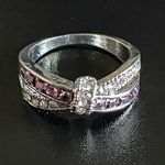 Amethyst Purple and white crystal silver ring Photo 0