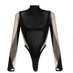 MUGLER Panelled Long Sleeve Illusion Mesh Cut Out Bodysuit Top, Size 44. $975 Black Photo 0