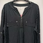 Black and White Polka Dot Zipper Front Long Sleeve Top Size by Luckymore 2XL Photo 4