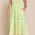 Vibrant Maxi Dress with Neon Stripes Pink Photo 2