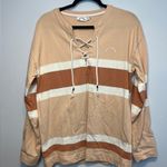 The Upside *Rare* Lace Up Jersey Oversize Popover Sweatshirt Sz S/US6 Stripped Tan Photo 1