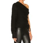 NWT RtA Black One Shoulder Athena Blouson Sleeve Knit Banded Hem Sweater Large Photo 1