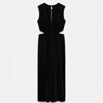 ZARA  NWOT velvet velour cutout sides black maxi dress with gold brooch detail Photo 6